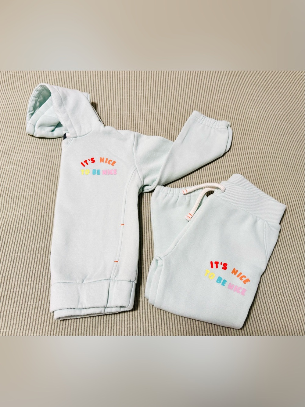 Primark Light Mint Hoodie & Joggers Set w/ Colorful Slogan -Size: 24-36mo - New!